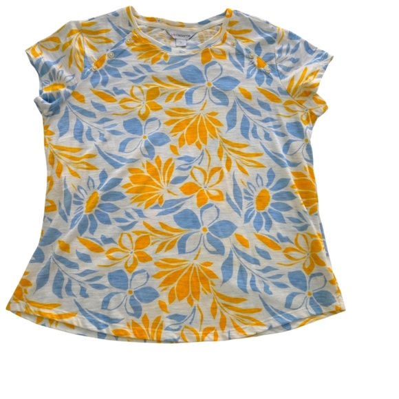 Liz Claiborne Floral Short Sleeve Top - Blue and Orange - Picture 7 of 7